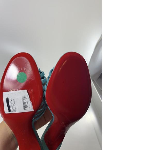 Belbrossa Noumea Aqua Blue 55mm Fringe Suede Kitten Heel Sandals D585 - Picture 11 of 12